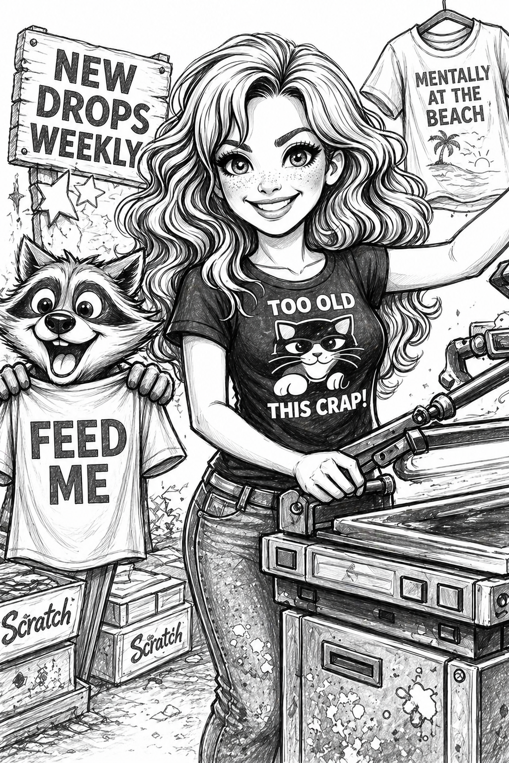 Back Alley Sally and Dumpster Dave - working hard to print your next favorite shirt.