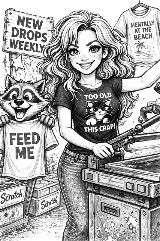 Back Alley Sally and Dumpster Dave - working hard to print your next favorite shirt.